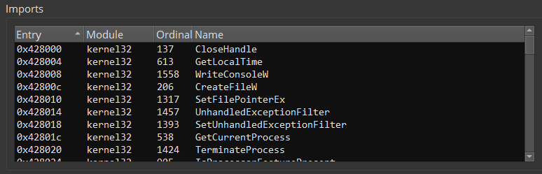 unpacked import table